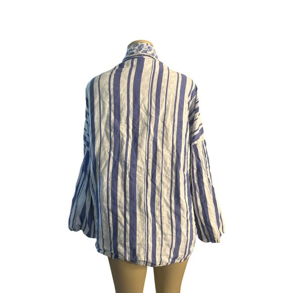 Women OS Anthropologie In Our Nature Seaside Striped Kimono Blue White Robe - Picture 4 of 6